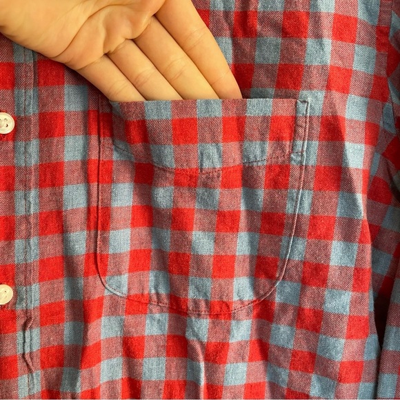 J. Crew Slim Untucked Cottton Linen Twill Men's Red and Blue Checkered Shirt M - Picture 3 of 10